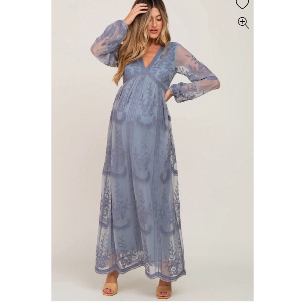 PinkBlush Lace Mesh Overlay Long Sleeve Maternity Maxi Dress